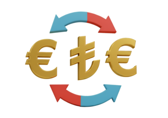 3D Illustration Currency Exchange of Euro and Lira with Blue Red Arrows on Isolated Black Background