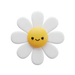 3D Illustration of Cheerful White Daisy Flower on Transparent Background
