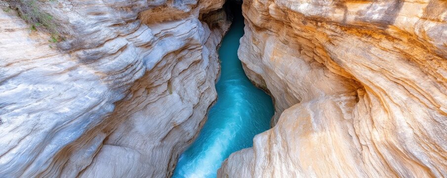 Canyon river landscape with rock formations water flowing through cliffs