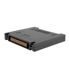 3D Illustration of a Black Rectangular Electronic Device with Golden Connectors Isolated on Transparent Background