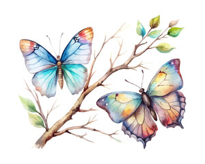 watercolor Butterfly Bush Branch vector illustration isolated on white background