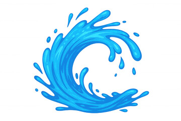 Obraz premium Transparent water wave splashing, cartoon-style droplets representing summer refreshment and aquatic energy