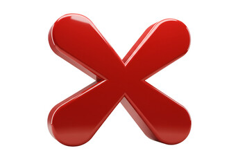 Obraz premium 3D Illustration of a Glossy Red X Mark Isolated on Transparent Background