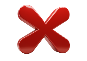 3D Illustration of a Glossy Red X Mark Isolated on Transparent Background