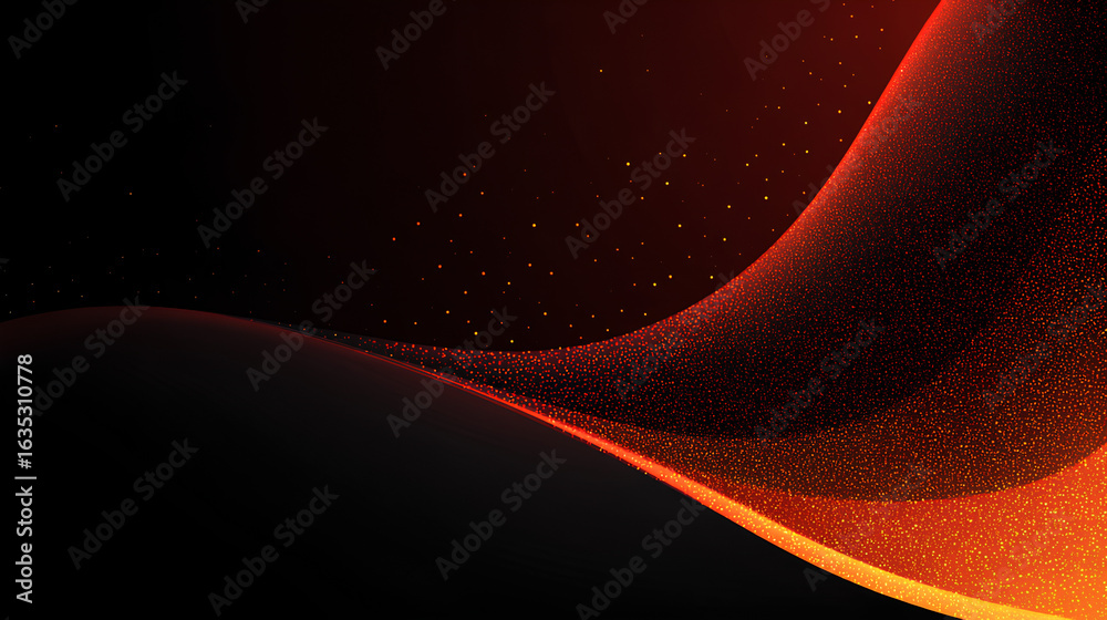 Wall mural abstract red orange black grainy background design with glowing color gradient shape on dark noise t