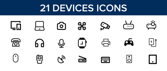 Devices & Tech Icon Set, Minimalist Line Icons for Web & App. Smart technology devices icons set.