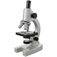 3D Illustration Of A Silver Microscope On A Transparent Background