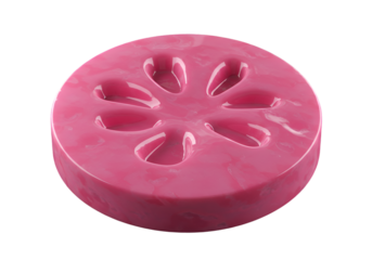 3D Illustration Of Isolated Pink Round Shape With Floral Interior Cutout Detail On Black Background