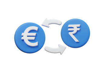 3D Illustration of Euro Symbol and Rupee Symbol Exchange Concept on Isolated Background