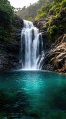 Cascading waterfall into a tranquil pool.