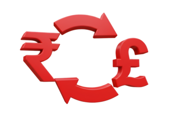 3D Illustration of Red Currency Exchange Symbol with Arrows on Transparent Background