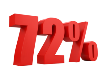 3D Illustration of Red 72 Percent on a Black Transparent Background