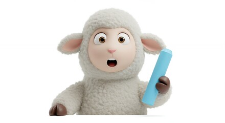 Cartoon sheep character holding object