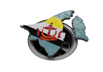 3D Illustration of the Brunei Flag and Map on a Black Background