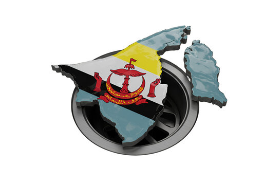 3D Illustration of the Brunei Flag and Map on a Black Background - Powered by Adobe