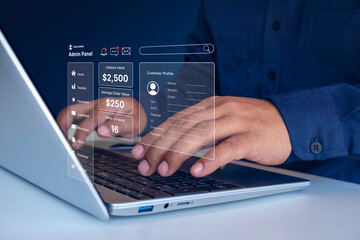 Customer profile dashboard, Lifetime Value Metrics, loyalty, referral, average, order, user, Smart admin interface, Managing retention and advocacy strategy, User Engagement Dashboard Management