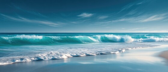 Fototapeta premium Gentle waves crash on a tranquil beach.