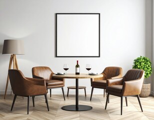 Elegant Dining Room with Wine and Blank Frame Modern Interior Design.