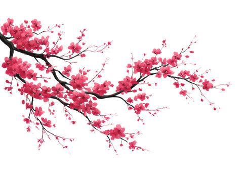Delicate pink cherry blossom branch isolated on black, Isolated On Transparent Background, Png, Cut Out