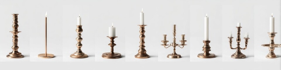 Assorted antique-style candle holders in a bronze finish