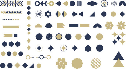 Elegant abstract geometric shapes collection, navy blue and gold vector elements set