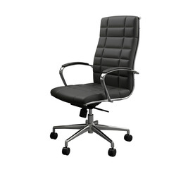 3D Render of a Black Leather Office Chair With Chrome Accents Isolated