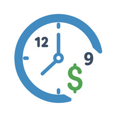 Clock with dollar sign symbolizing time and money.