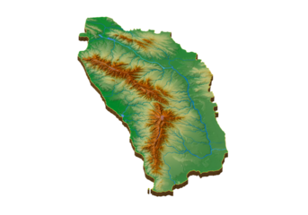 3D Relief Map Illustration Of A Green Brown Topographic Island Isolated