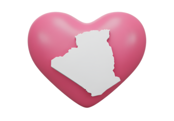 3D Render of a Pink Heart with Algeria Map Isolated on Transparent Background