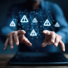 Person interacting with digital warning signs