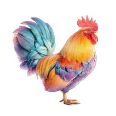 Fototapeta premium Colorful Rooster Standing, Studio Shot, Rainbow Feathers, Farm Animal