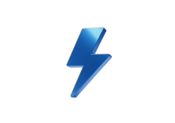 3D Render Blue Lightning Bolt Icon Isolated on Transparent Background