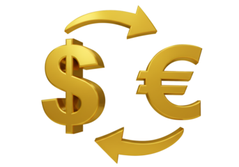 3D Render of Golden Dollar and Euro Symbols in Financial Exchange