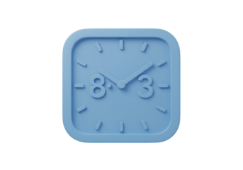 3D Render of a Light Blue Square Clock Isolated on Transparent Background