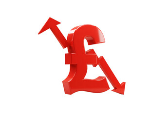 3D Render of Red Pound Symbol with Up and Down Arrows Isolated Background