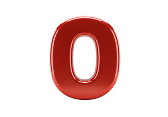 3D Render Of Isolated Glossy Red Zero Digit Against Transparent Black Background