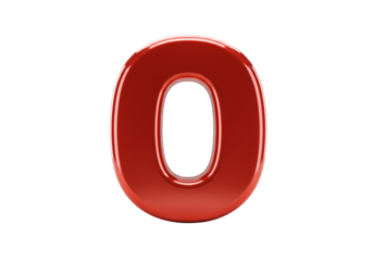 3D Render Of Isolated Glossy Red Zero Digit Against Transparent Black Background