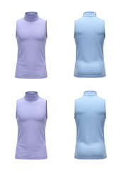 3D Render of Sleeveless Turtleneck Shirts in Blue and Purple on Isolated Transparent Background