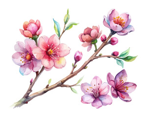 watercolor Blossom Branch vector illustration isolated on white background