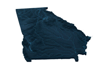 3D Render of the Blue Georgia Map Isolated on a Transparent Black Background