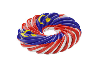 3D Render of Malaysia Flag in Spiraling Circle Decoration On Black Isolated Background