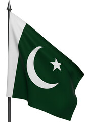 3D Render Of The Pakistan Flag Waving On A Pole In Green Background