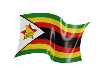 3D Render of Waving Zimbabwean Flag with Transparent Background Isolated