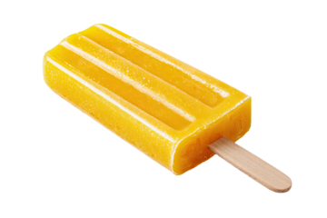 A vibrant orange popsicle, angled, on a wooden stick