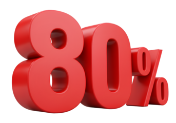 3D Render of Red Eighty Percent Sign Isolated on Transparent Background