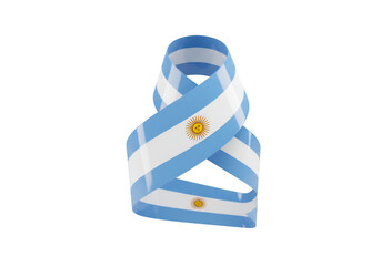 3D Rendered Argentina Flag Ribbon Against a Transparent Background