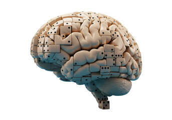 3D Rendered Beige Brain Illustration With Playing Card Texture on Black Background
