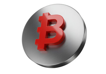 3D Rendered Bitcoin Cryptocurrency Emblem on Metallic Circle with Transparent Background