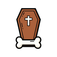 Obraz premium Cartoon coffin with bone illustration graphic design image element