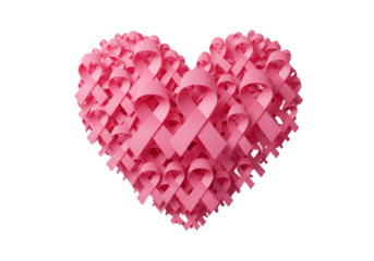3D Render Pink Ribbon Heart Shape on Transparent Isolated Background